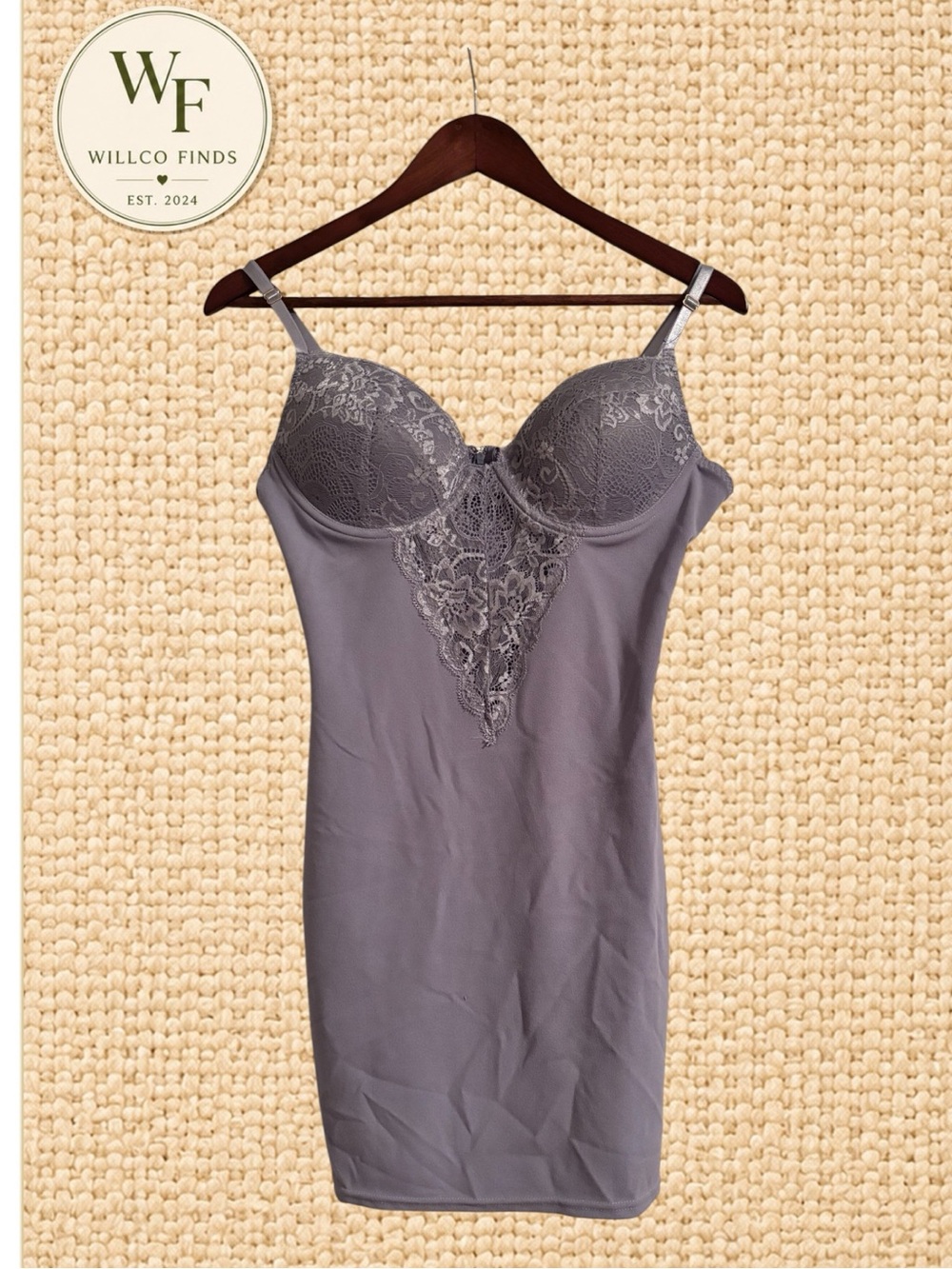 ReVamped Women’s S Gray Lace Bustier Bodycon Mini Dress Adjustable Straps NWT